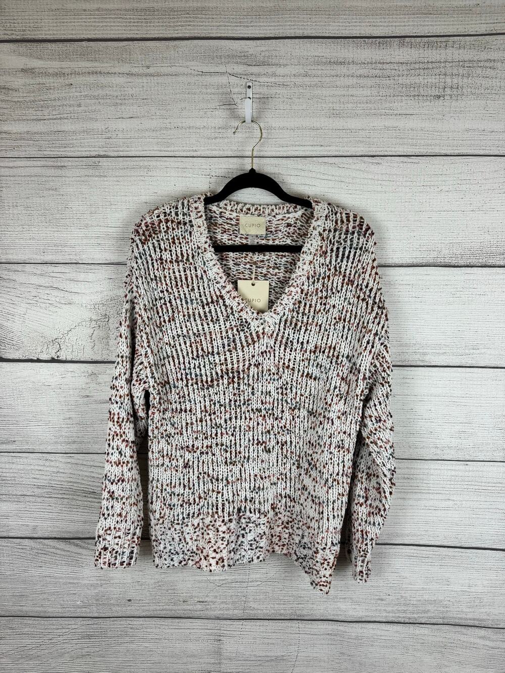 Cupio Plus Size Knit White Colorful Fall V-Neck Sweater Size 1X